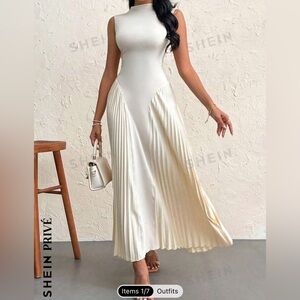SHEIN Privé Women Elegant Pleated Tight-Fitting A-Line Dress